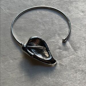 Silver Metallic Leaf Statement Necklace